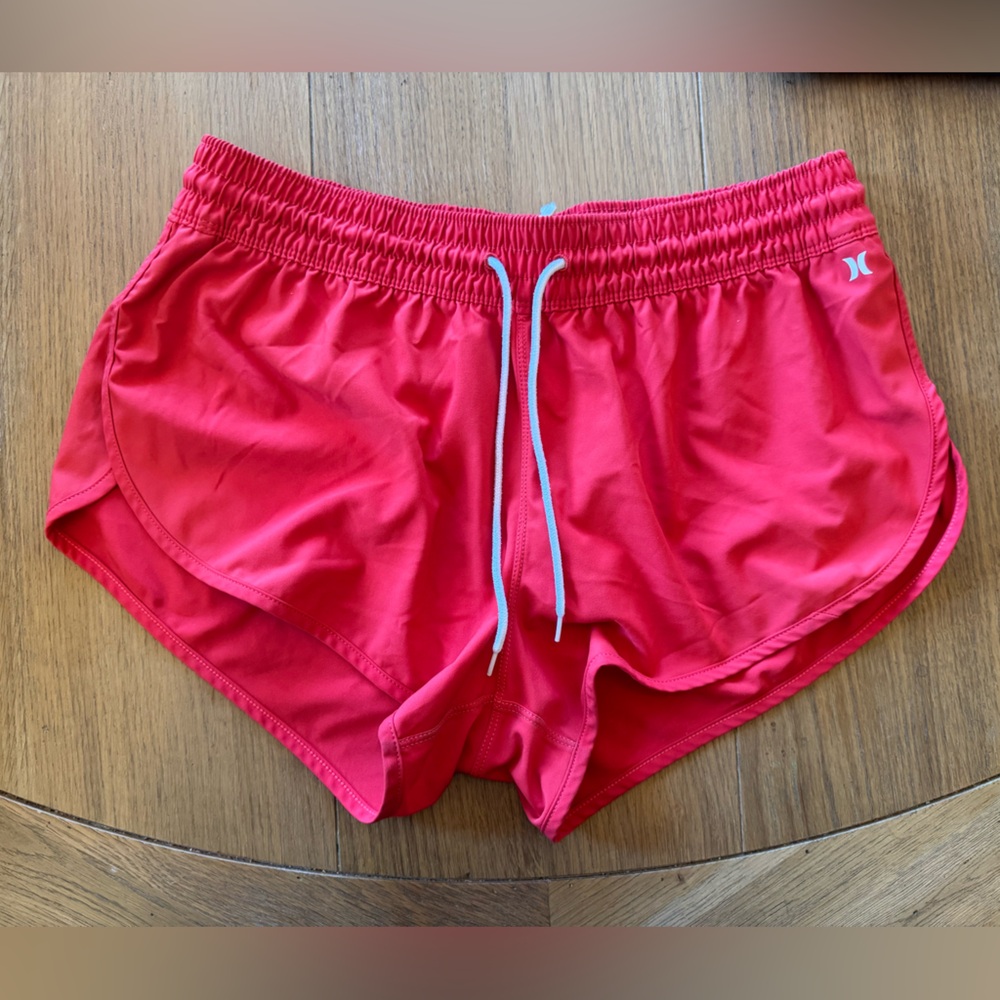 Hurley Bright red Athletic shorts with White Drawstrings